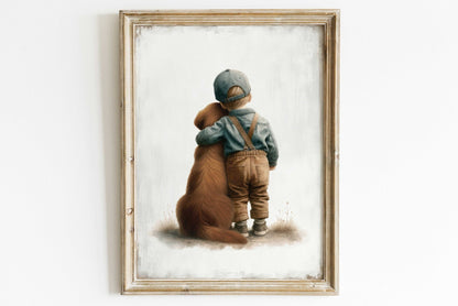 Golden Retriever Nursery Wall Art, Boy & Dog Decor, Puppy Print - WildfieldPrints