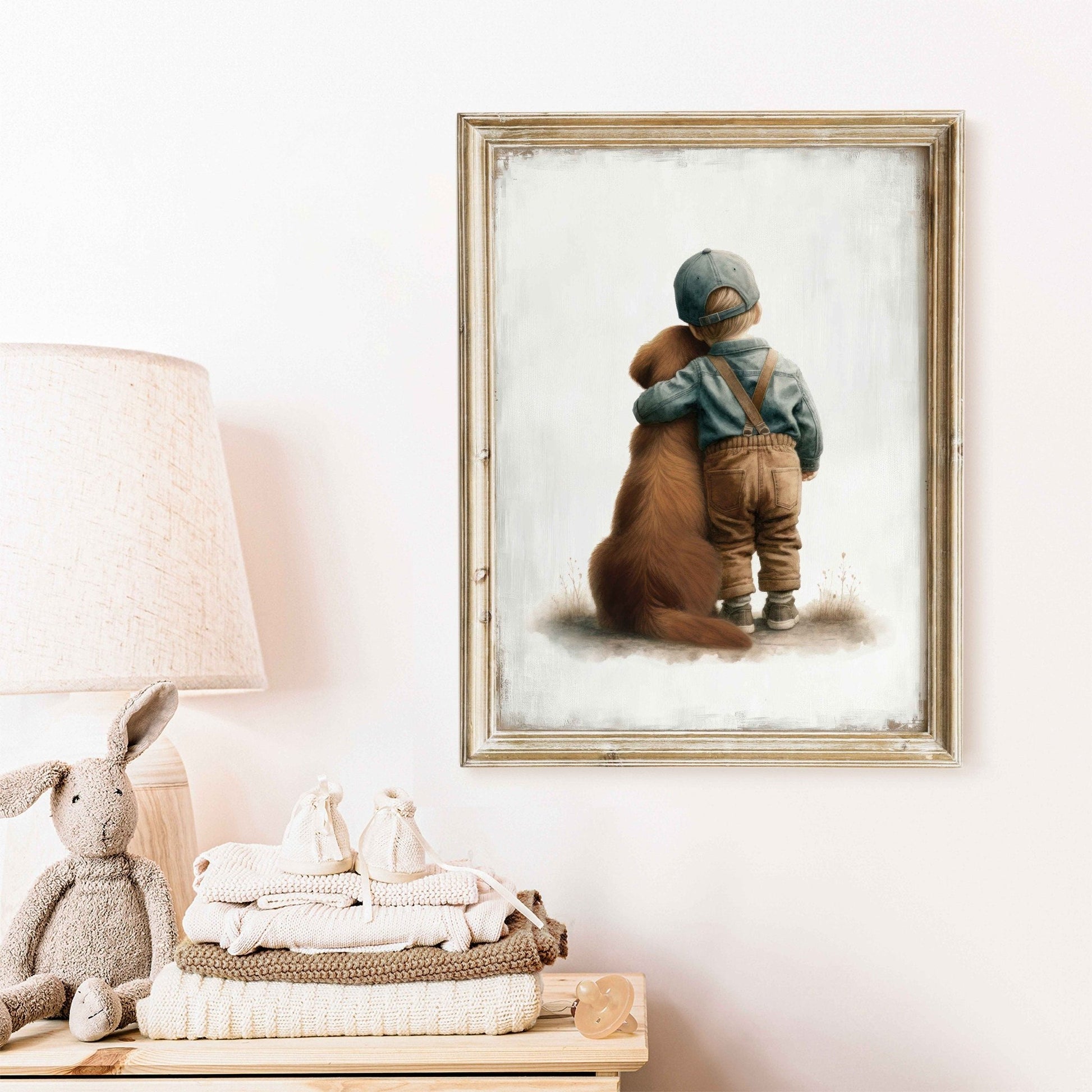 Golden Retriever Nursery Wall Art, Boy & Dog Decor, Puppy Print - WildfieldPrints