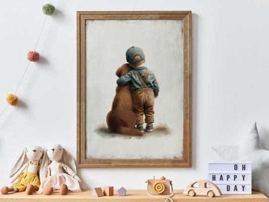 Golden Retriever Nursery Wall Art, Boy & Dog Decor, Puppy Print - WildfieldPrints