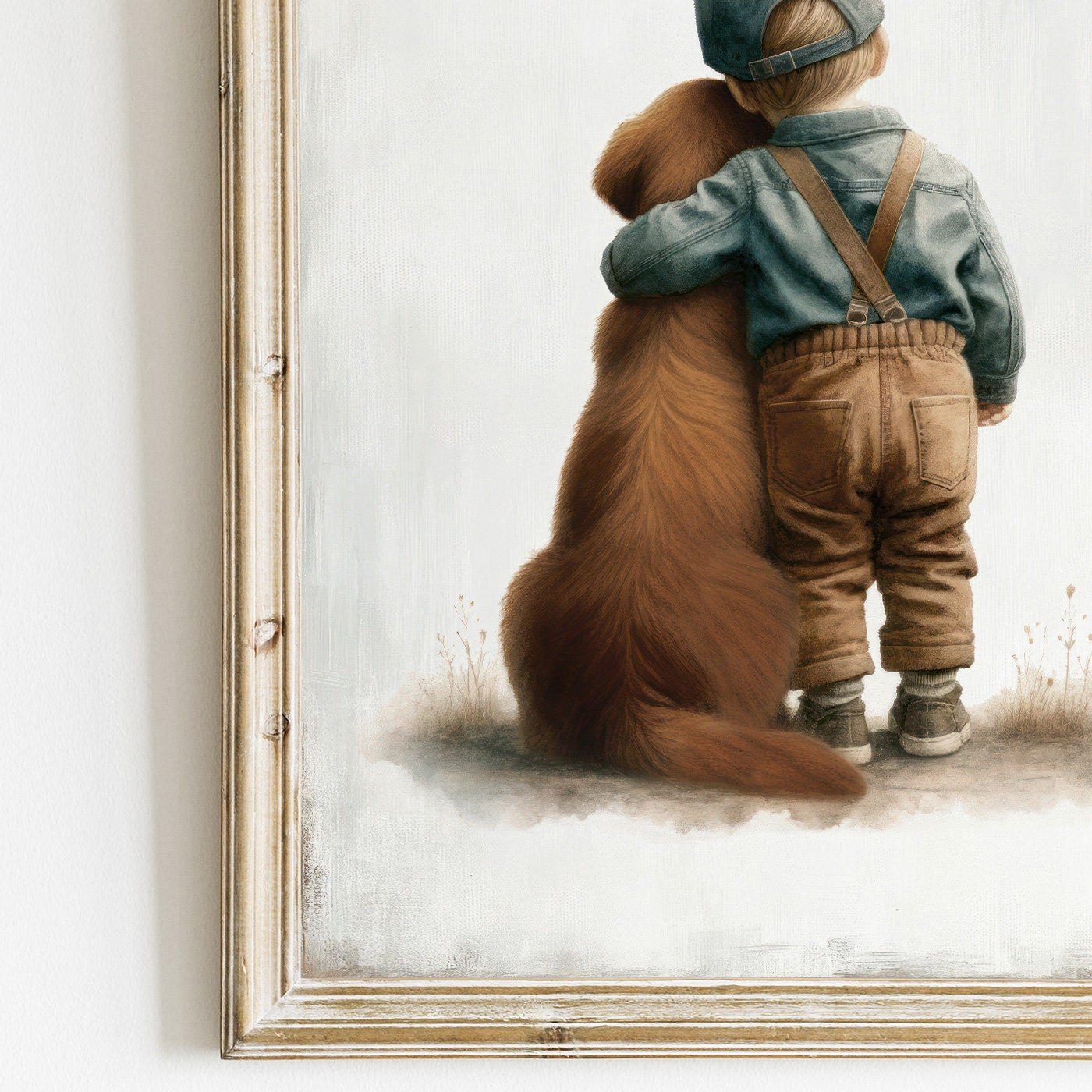 Golden Retriever Nursery Wall Art, Boy & Dog Decor, Puppy Print - WildfieldPrints