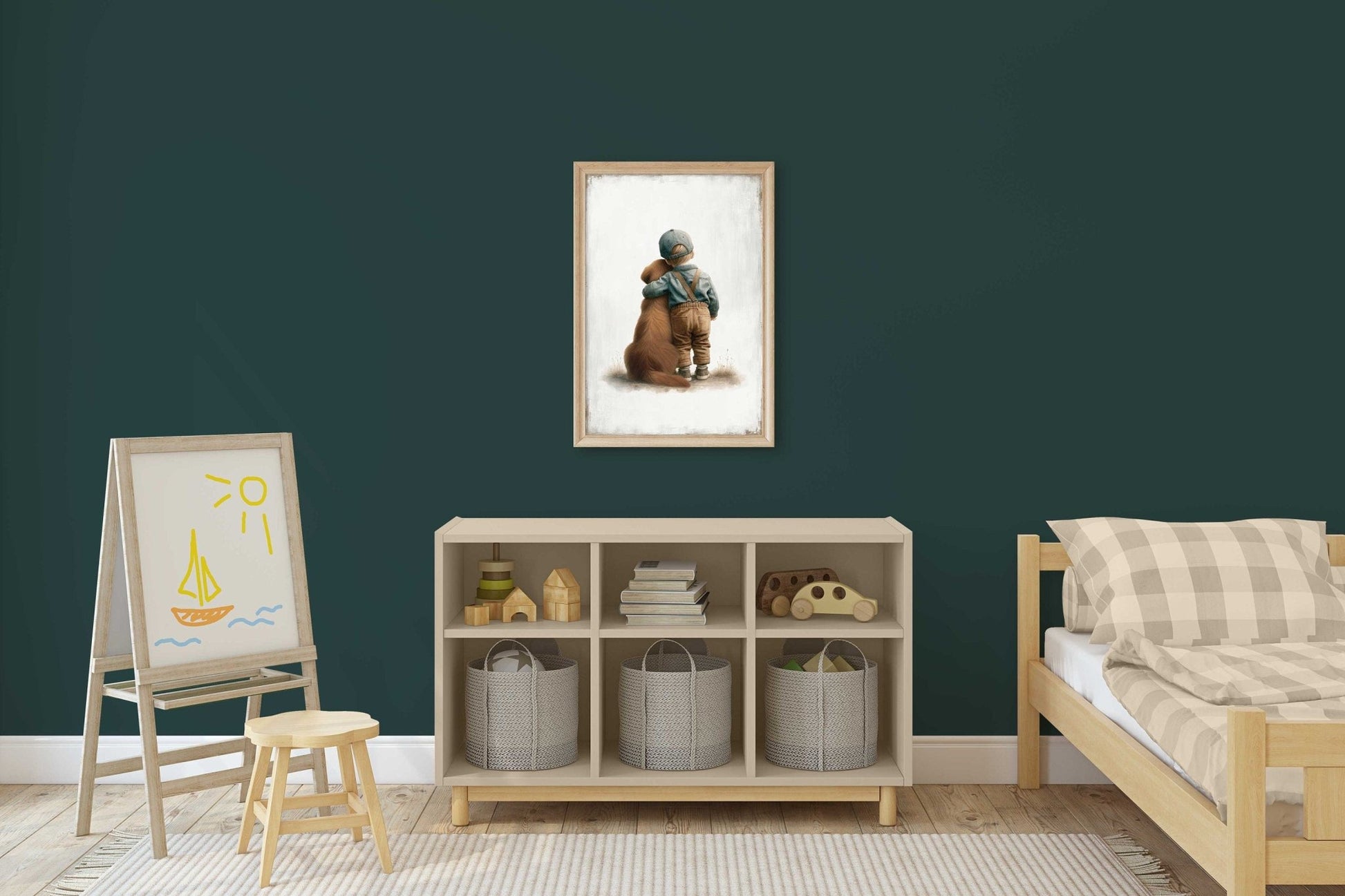Golden Retriever Nursery Wall Art, Boy & Dog Decor, Puppy Print - WildfieldPrints