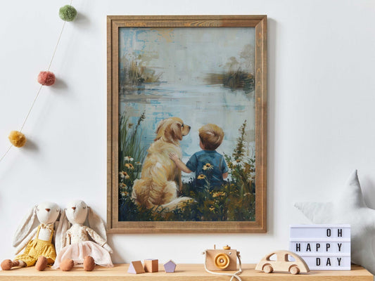 Golden Retriever Nursery Wall Art, Dog - Themed Boys Room Decor - WildfieldPrints