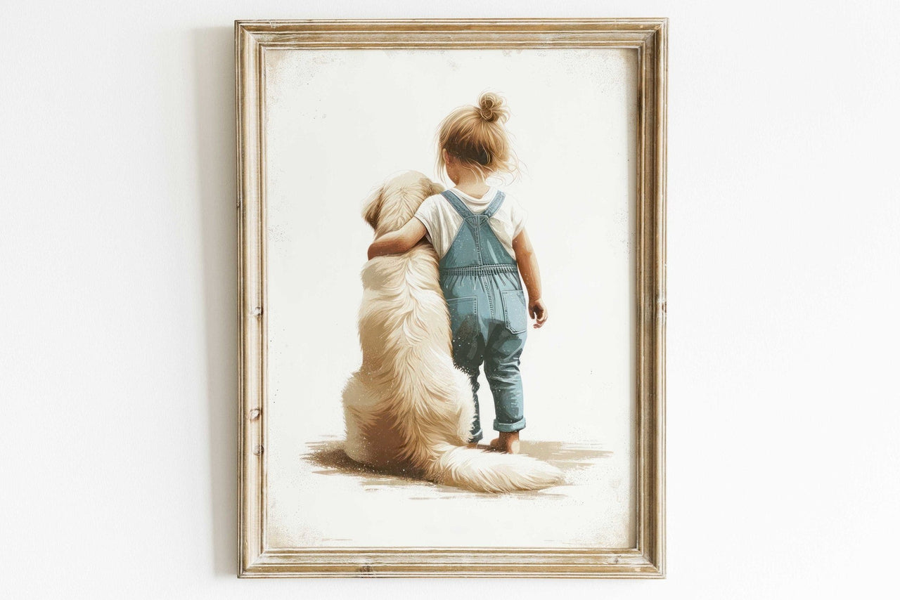Golden Retriever Wall Art – Dog Nursery Print for Girls Room