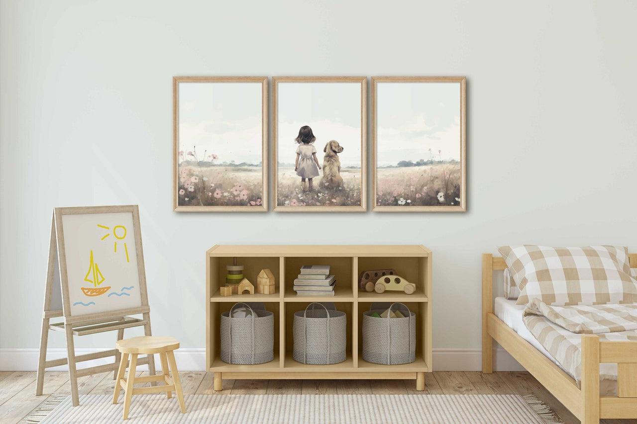 Golden Retriever Wall Art – Dog Nursery Print for Girls Room • Set of 3