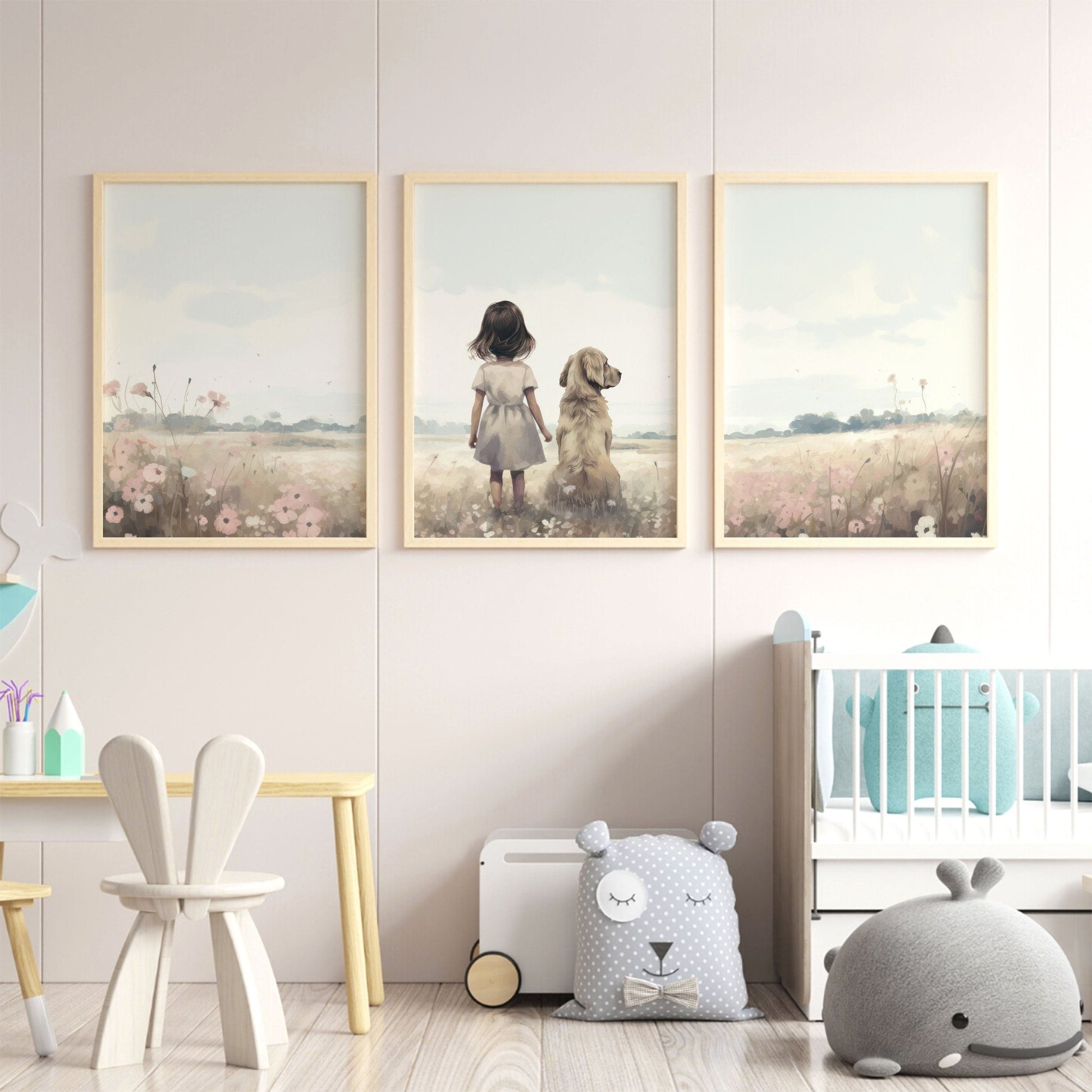 Golden Retriever Print, Girl's Room Decor, Dog Nursery Wall Art - WildfieldPrints