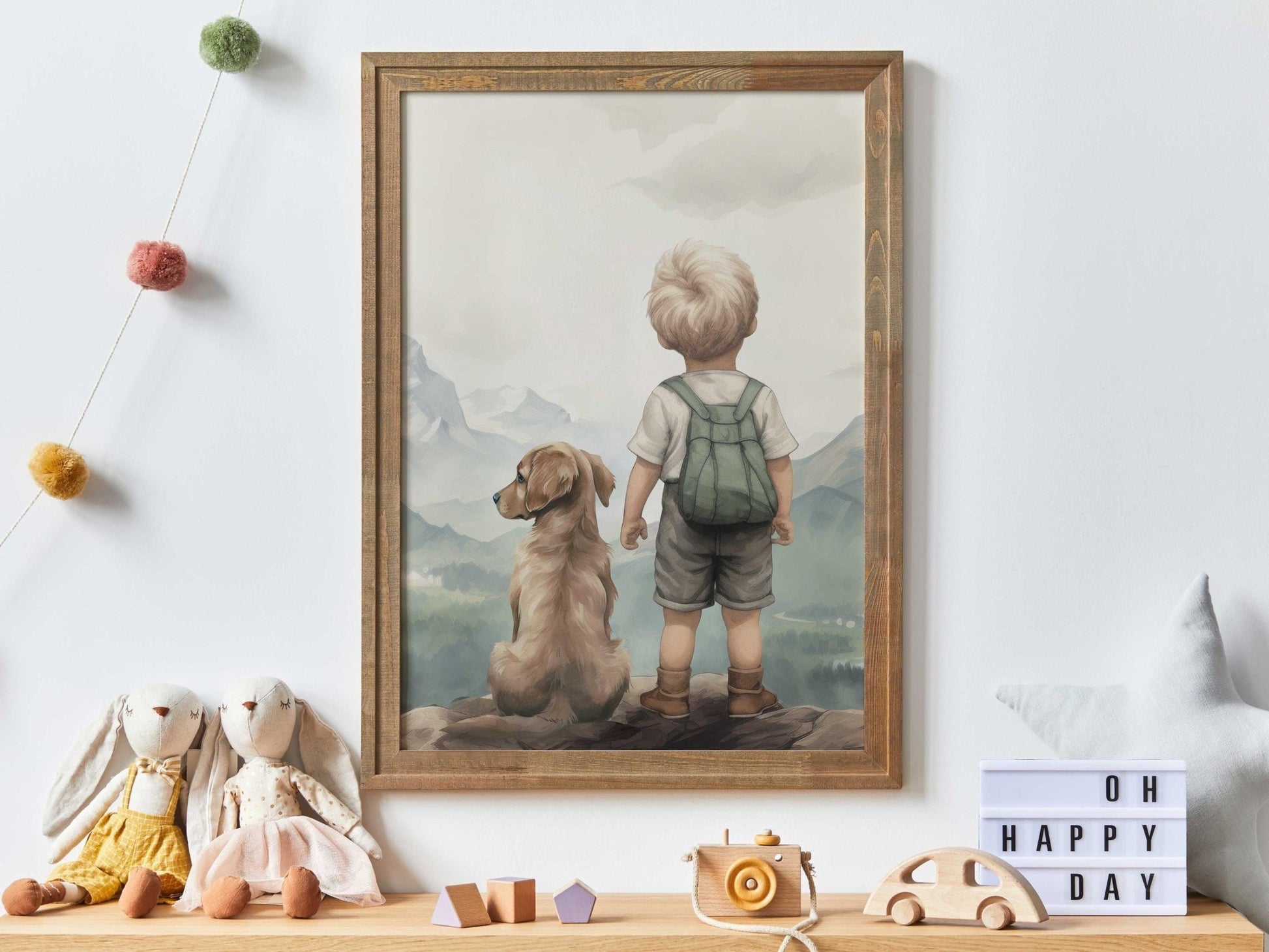 Golden Retriever Print Nursery, Boy & Dog Painting, Golden Retriever Portrait Kids, Puppy Nursery Wall Art, Printable Dog Wall Art for Boy - My Store