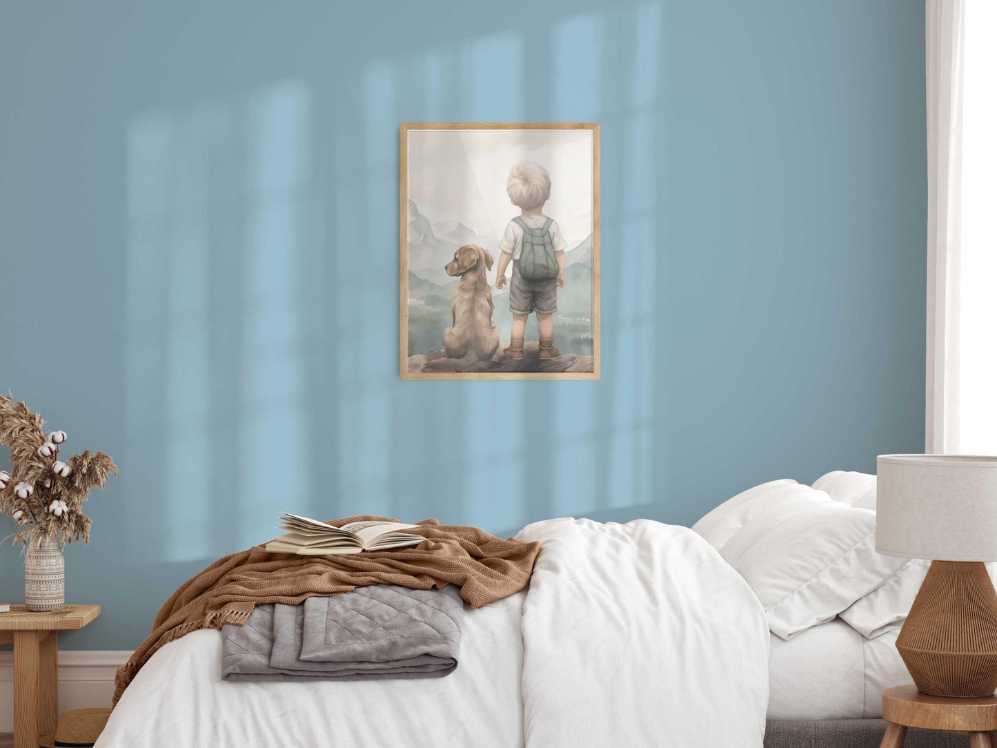 Golden Retriever Print Nursery, Boy & Dog Painting, Golden Retriever Portrait Kids, Puppy Nursery Wall Art, Printable Dog Wall Art for Boy - My Store
