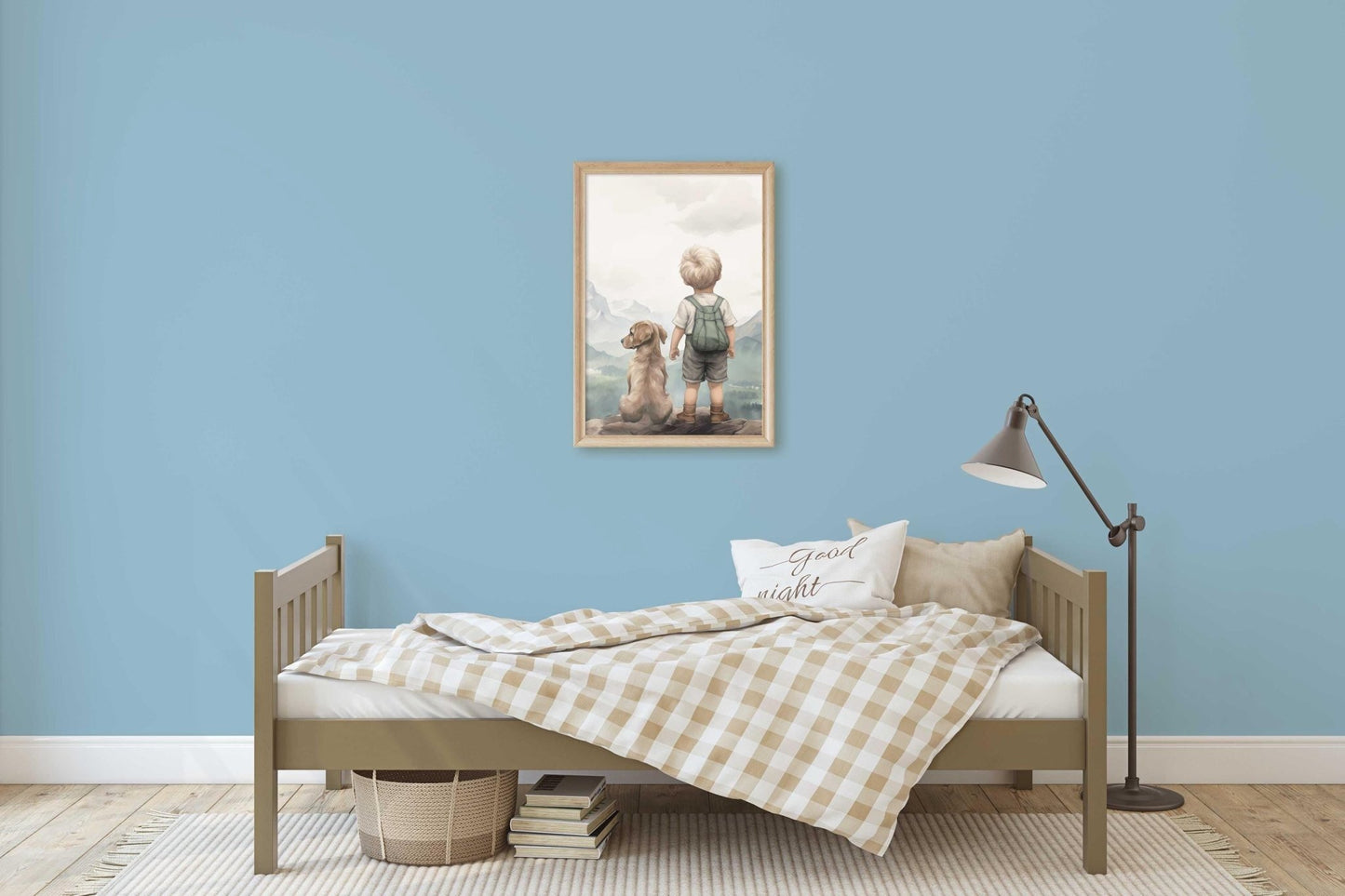 Golden Retriever Print Nursery, Boy & Dog Painting, Golden Retriever Portrait Kids, Puppy Nursery Wall Art, Printable Dog Wall Art for Boy - My Store