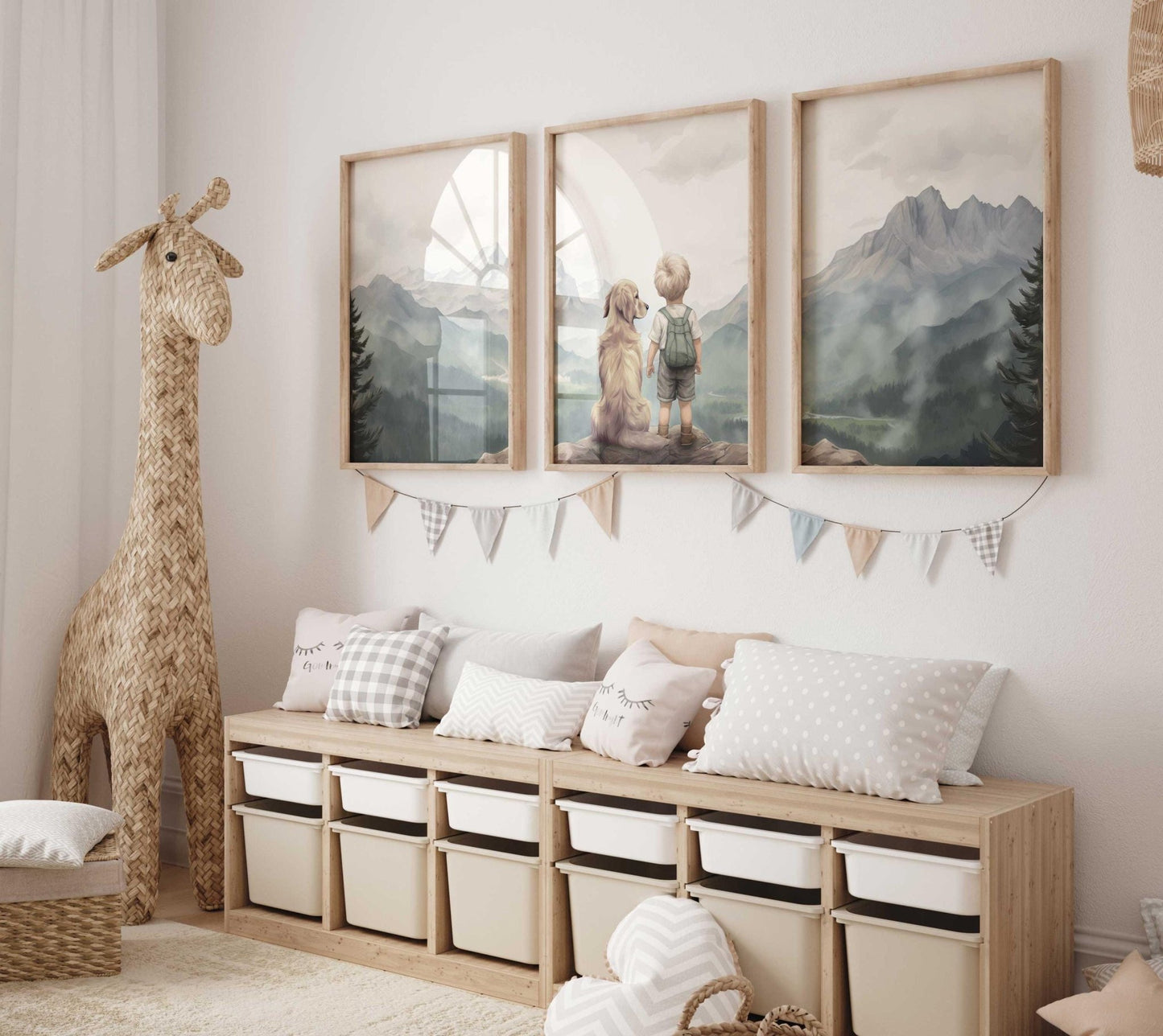 Golden Retriever Prints, Boy & Dog Wall Decor, Mountain Nursery Art - WildfieldPrints