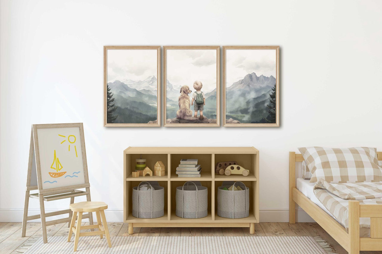 Golden Retriever Wall Art – Dog Boys Room Print • Set of 3