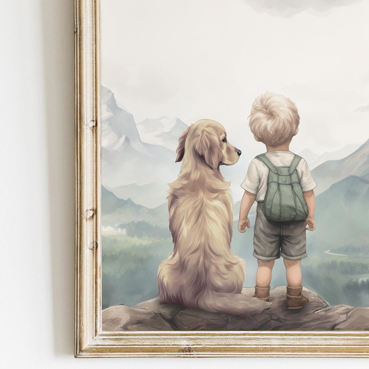 Golden Retriever Prints, Boy & Dog Wall Decor, Mountain Nursery Art - WildfieldPrints