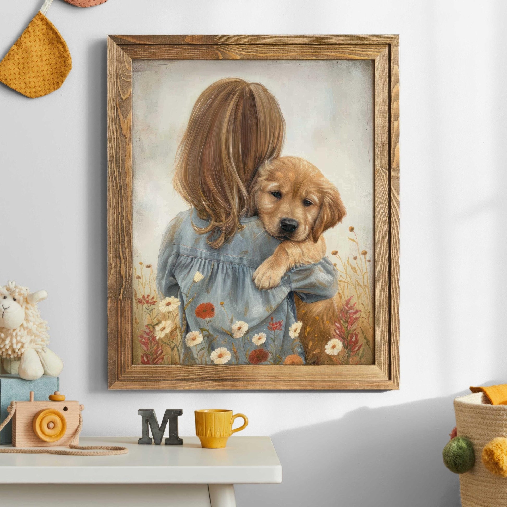 Golden Retriever Puppy Nursery Art, Vintage Dog Decor for Girls - WildfieldPrints