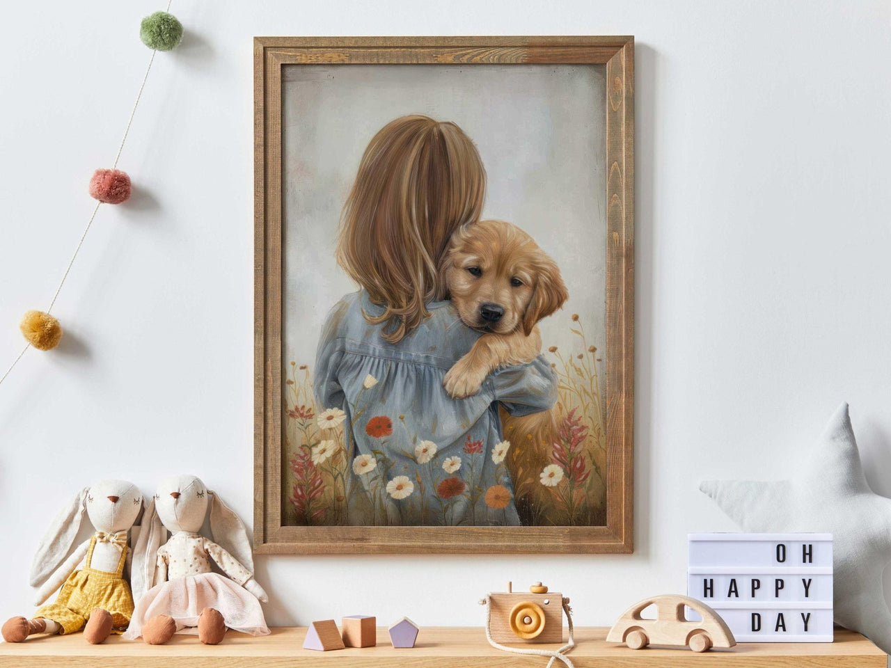 Golden Retriever Puppy Wall Art – Dog Nursery Print for Girls