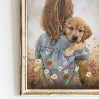 Golden Retriever Puppy Nursery Art, Vintage Dog Decor for Girls - WildfieldPrints