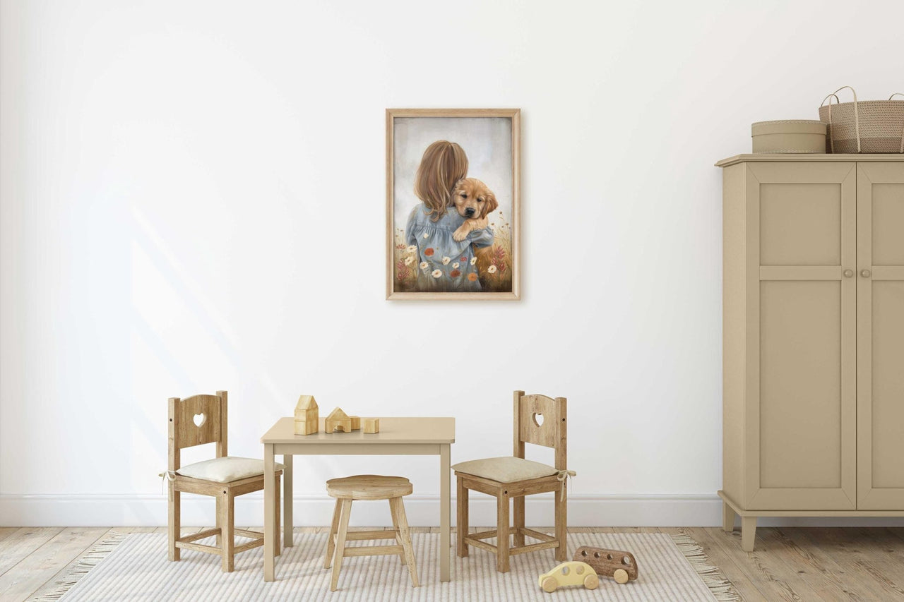 Golden Retriever Puppy Wall Art – Dog Nursery Print for Girls