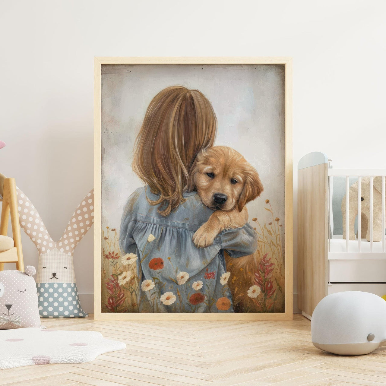 Golden Retriever Puppy Wall Art – Dog Nursery Print for Girls