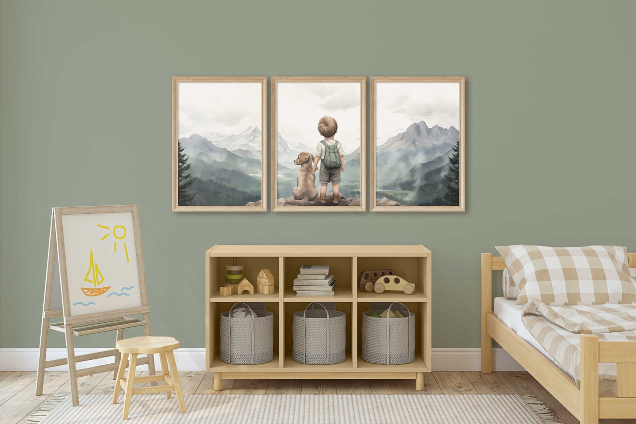 Golden Retriever Puppy Wall Art – Dog Boys Room Print • Set of 3