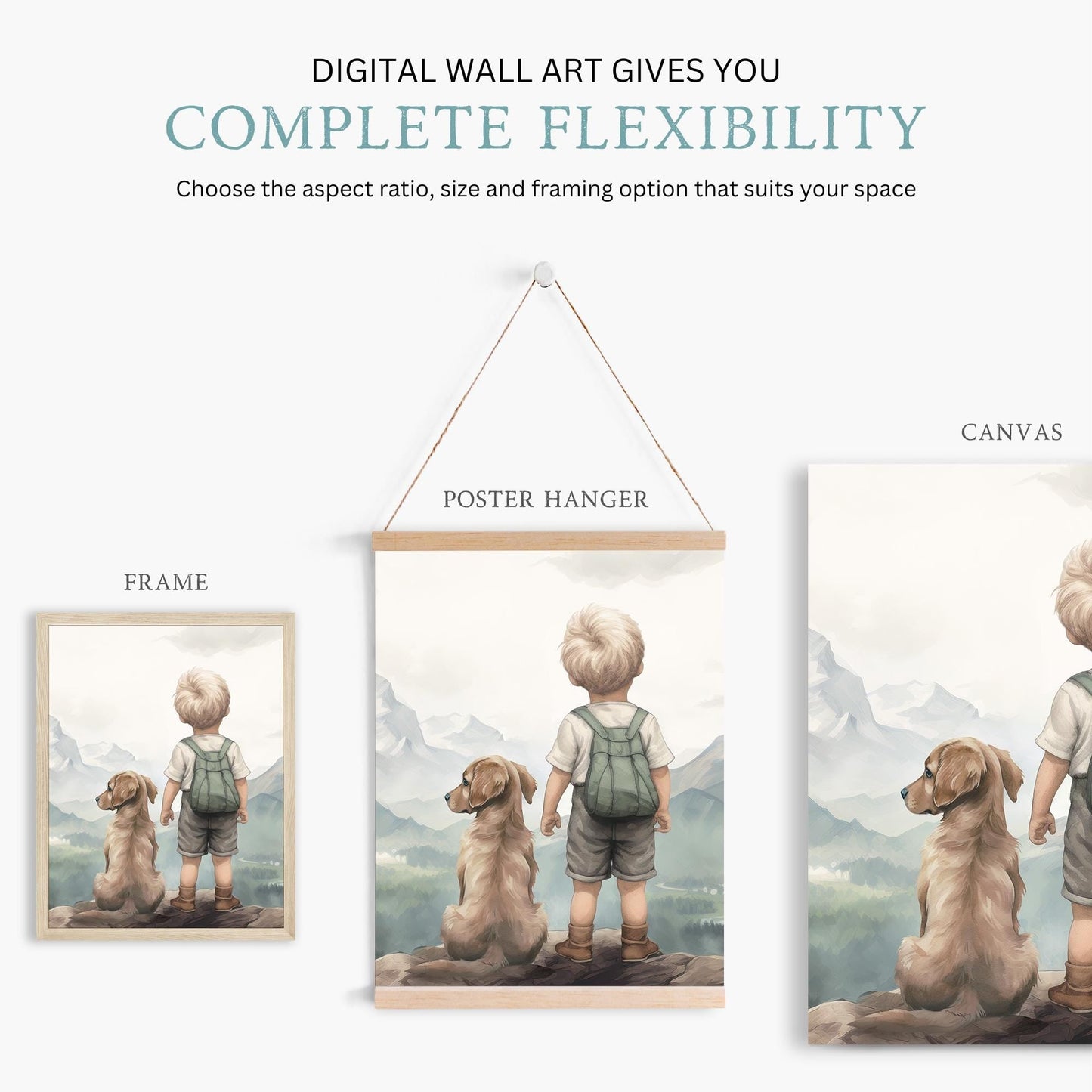 Golden Retriever Puppy Nursery Prints, Boy & Dog Wall Art - WildfieldPrints