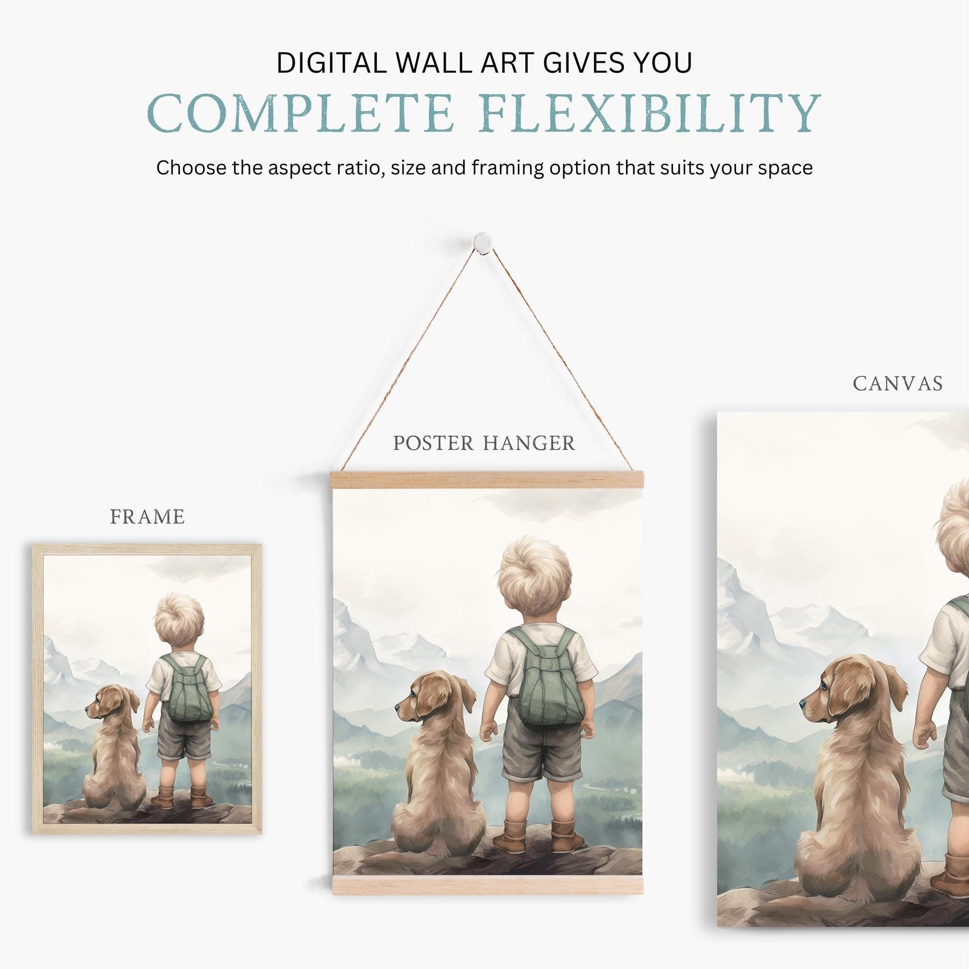 Golden Retriever Puppy Nursery Prints, Boy & Dog Wall Art - WildfieldPrints