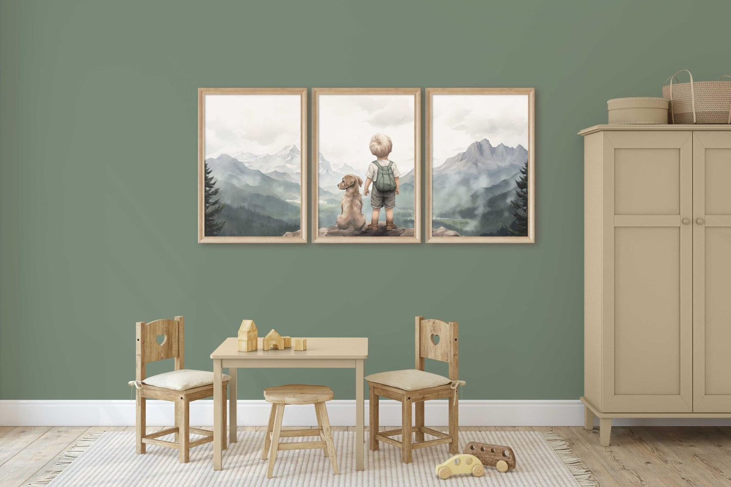 Golden Retriever Puppy Nursery Prints, Boy & Dog Wall Art - WildfieldPrints