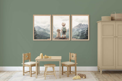 Golden Retriever Puppy Nursery Prints, Boy & Dog Wall Art - WildfieldPrints