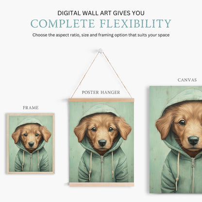 Golden Retriever Puppy Print, Rustic Dog Wall Decor, Gift for Dog Lovers - WildfieldPrints