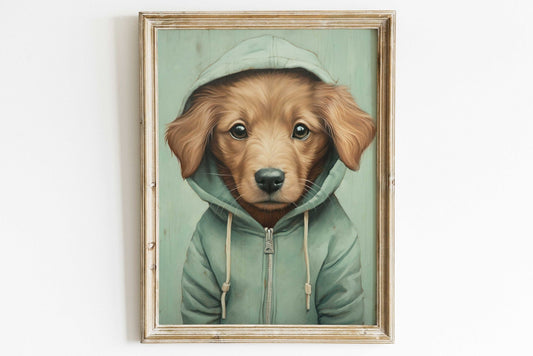 Golden Retriever Puppy Print, Rustic Dog Wall Decor, Gift for Dog Lovers - WildfieldPrints