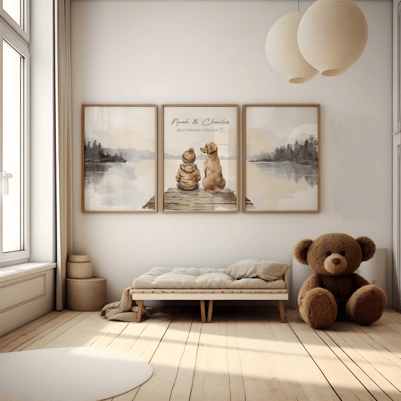 Golden Retriever Wall Art – Dog Boys Room Print • Set of 3