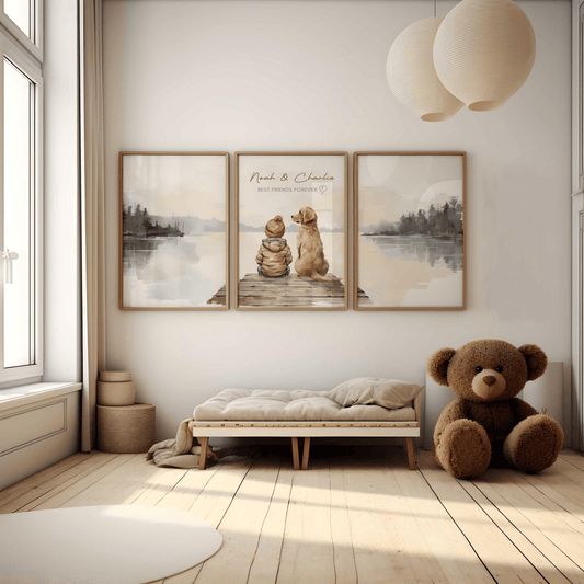 Golden Retriever Wall Art – Dog Boys Room Print • Set of 3