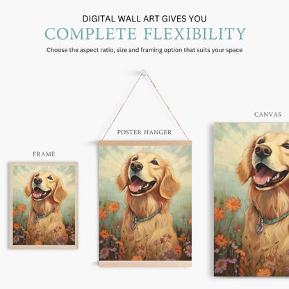 Golden Retriever Wall Art, Dog Lover Gift, Happy Dog Portrait - WildfieldPrints