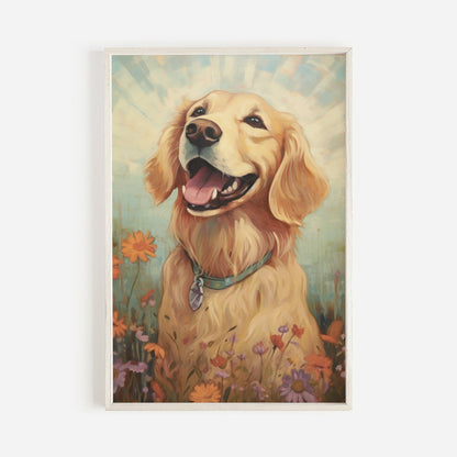 Golden Retriever Wall Art, Dog Lover Gift, Happy Dog Portrait - WildfieldPrints