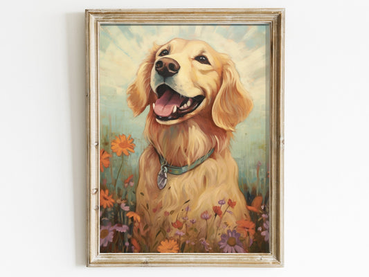 Golden Retriever Wall Art, Dog Lover Gift, Happy Dog Portrait - WildfieldPrints