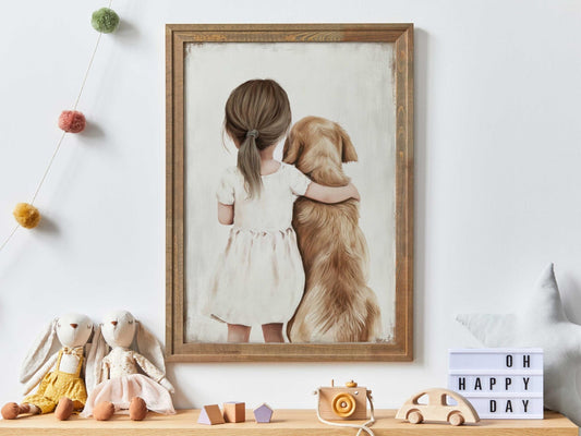 Golden Retriever Wall Art, Dog Nursery Decor, Toddler Room Girls - WildfieldPrints