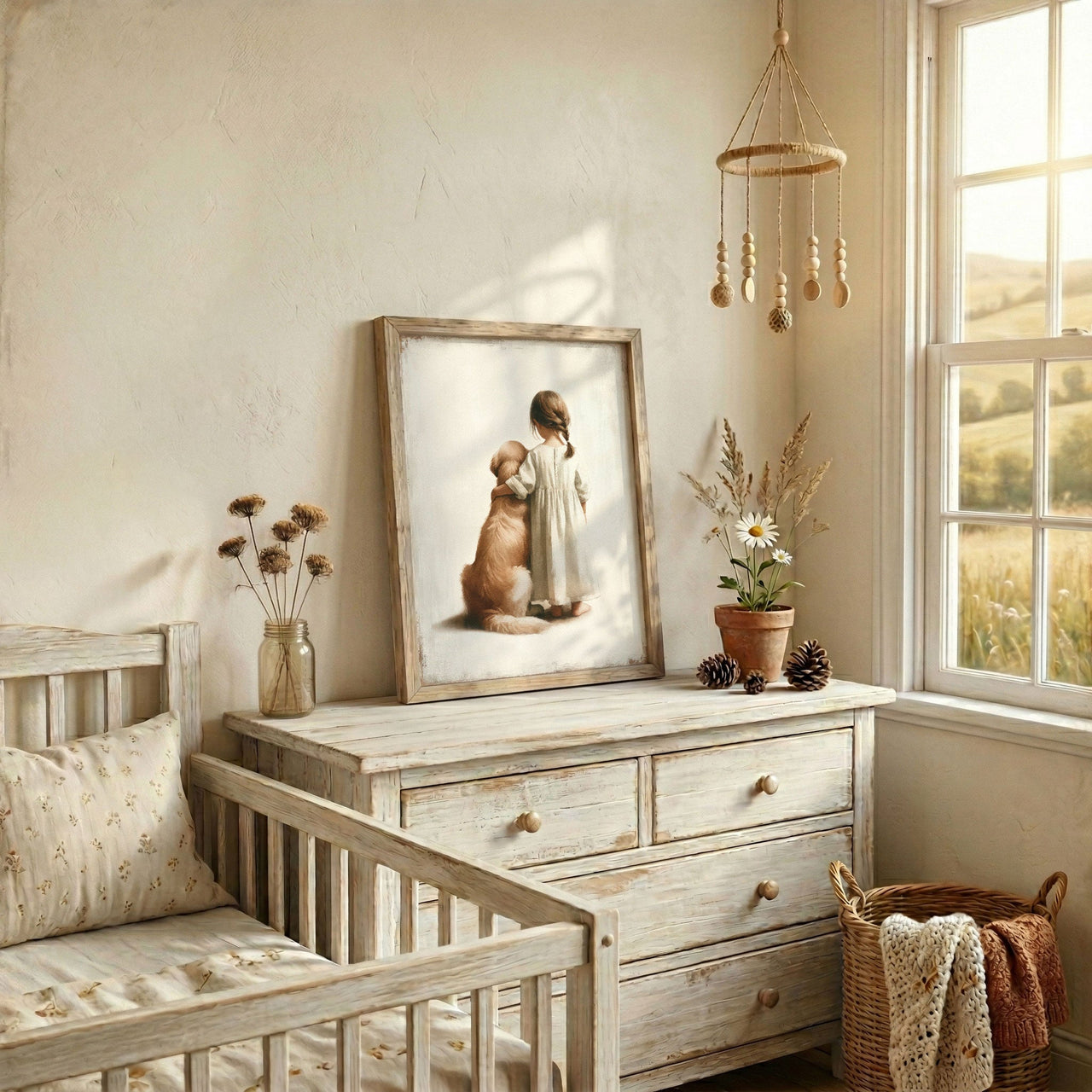 Golden Retriever Wall Art – Dog Nursery Print for Girls