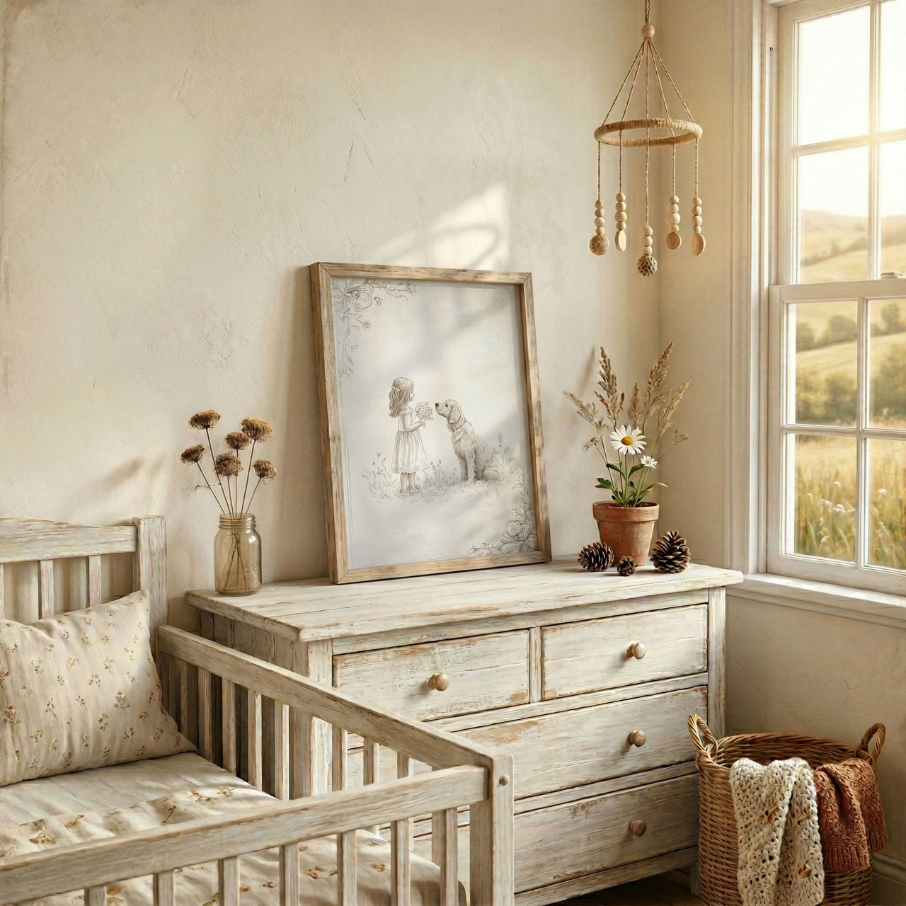 Golden Retriever Wall Art – Dog Nursery Print for Girls Room