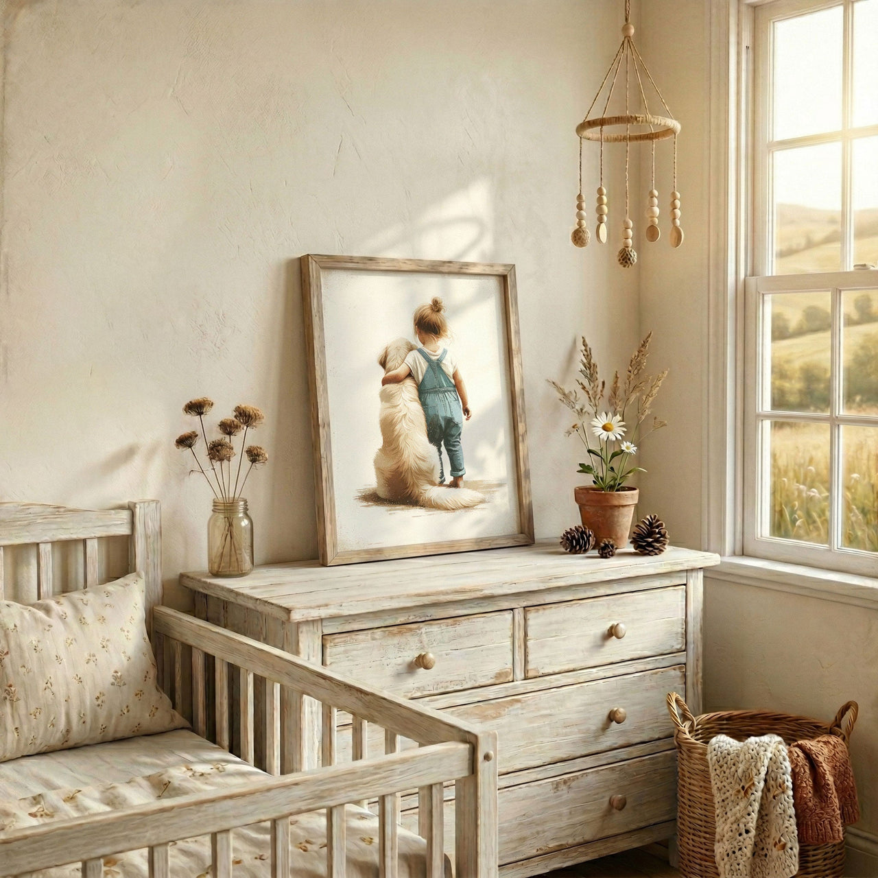 Golden Retriever Wall Art – Dog Nursery Print for Girls Room