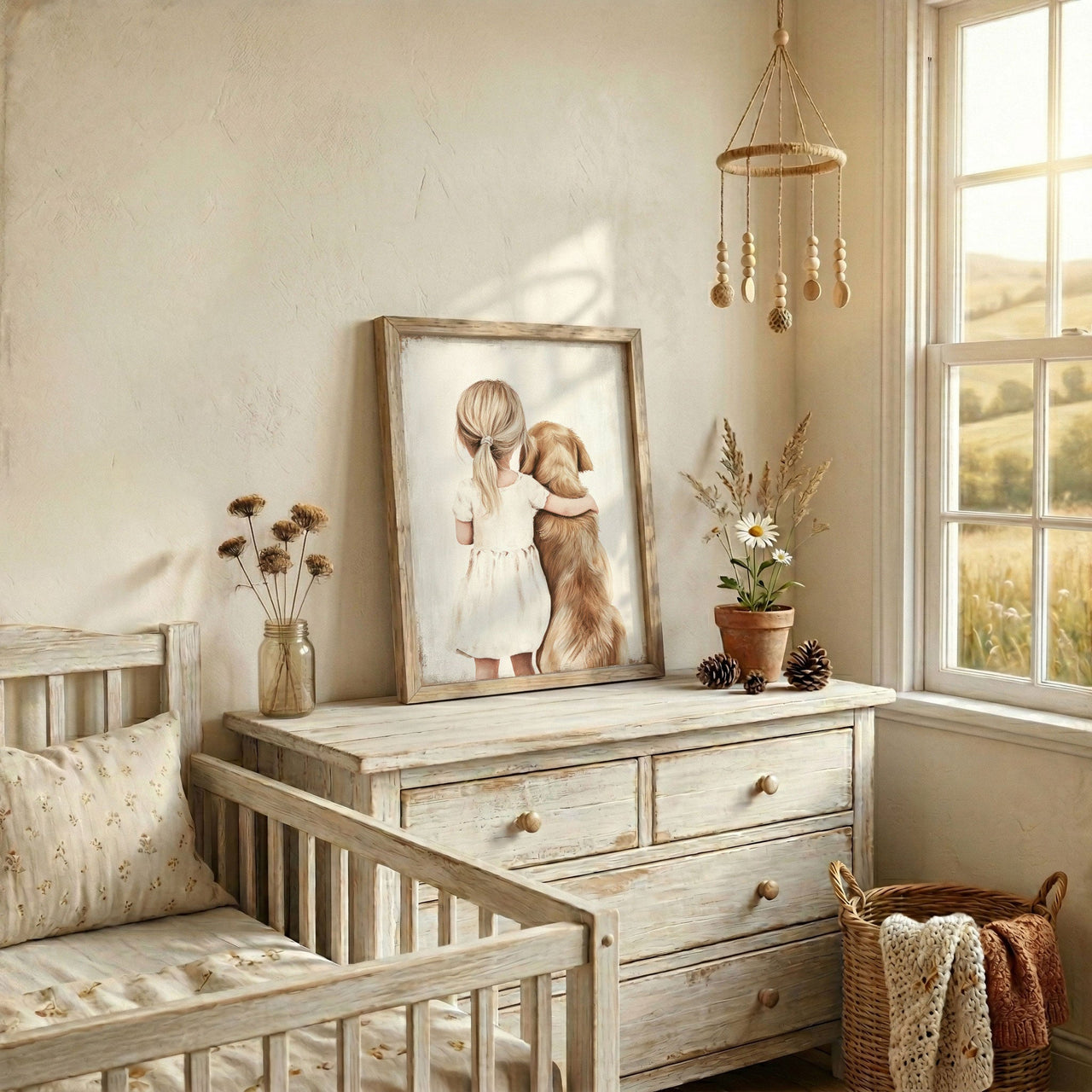 Golden Retriever Wall Art – Dog Nursery Print for Girls Room