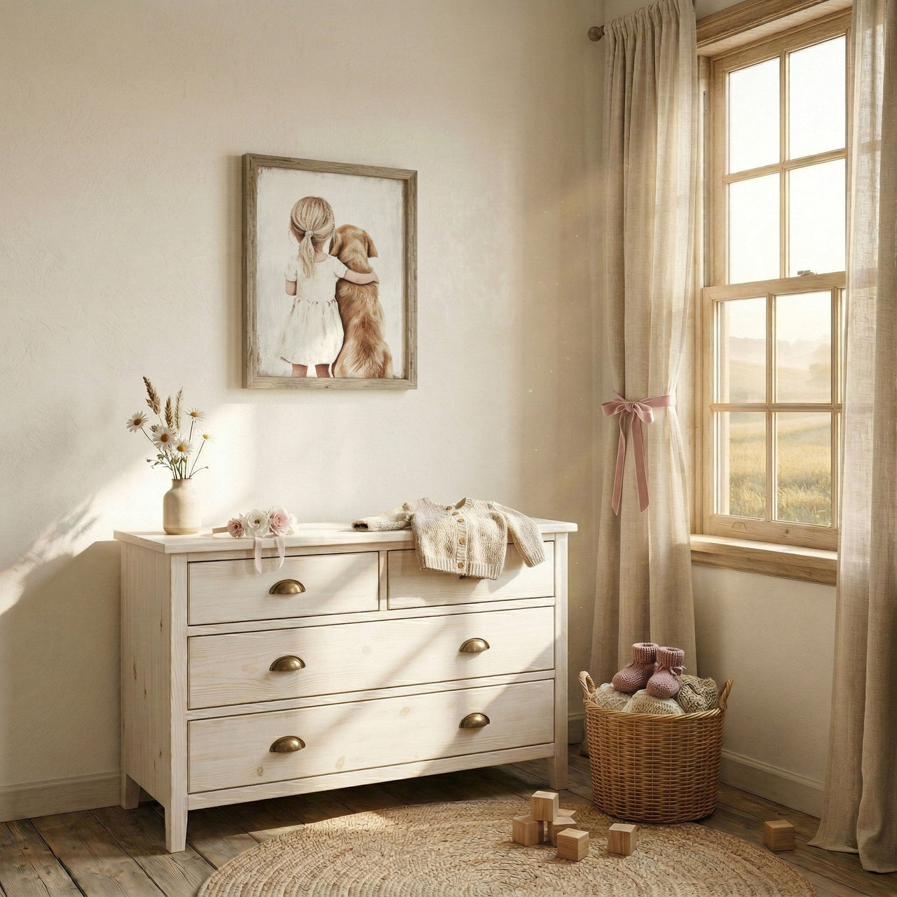 Golden Retriever Wall Art – Dog Nursery Print for Girls Room