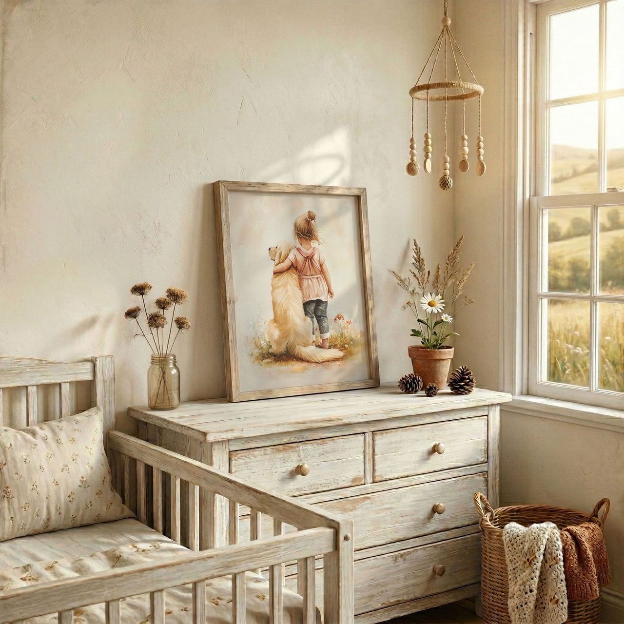Golden Retriever Wall Art – Dog Nursery Print for Girls Room
