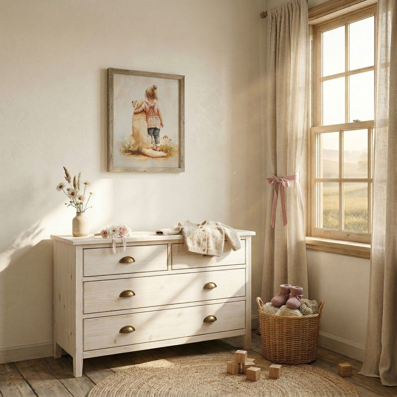 Golden Retriever Wall Art – Dog Nursery Print for Girls Room