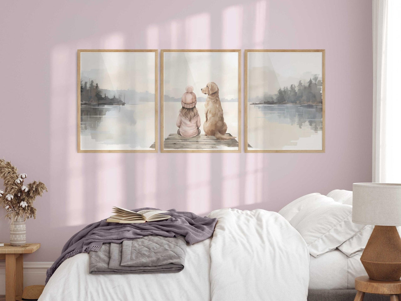 Golden Retriever Wall Art – Dog Nursery Print for Girls • Set of 3