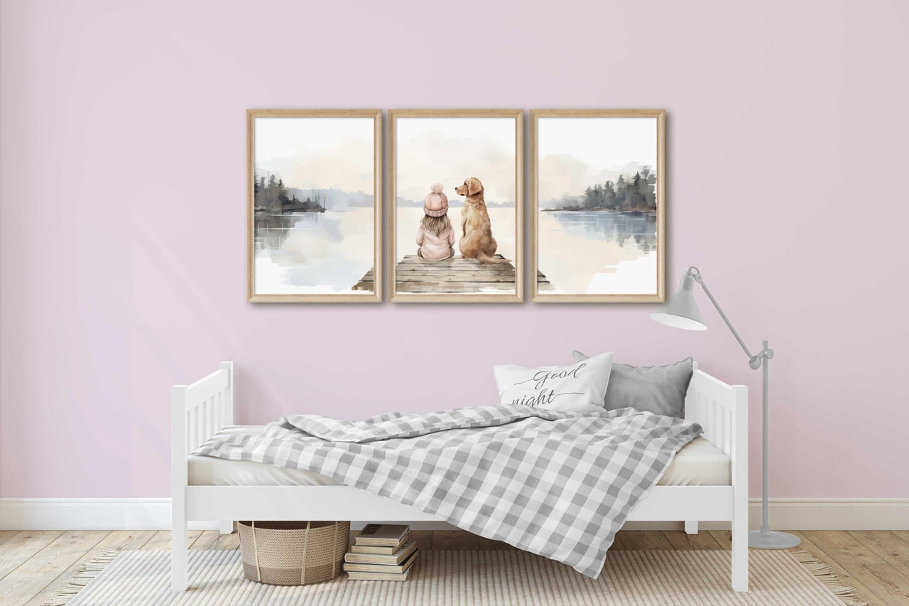 Golden Retriever Wall Art – Dog Nursery Print for Girls • Set of 3