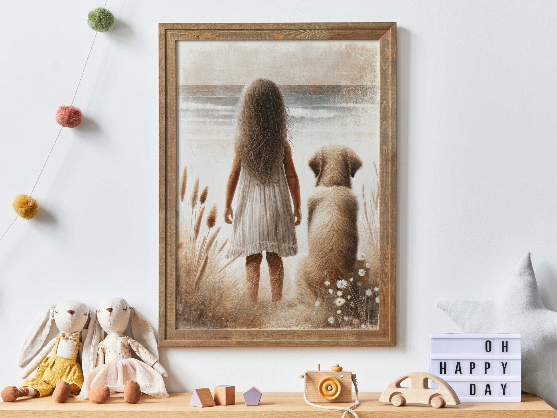 Golden Retriever Wall Art, Girl & Dog Decor, Nursery Painting - WildfieldPrints