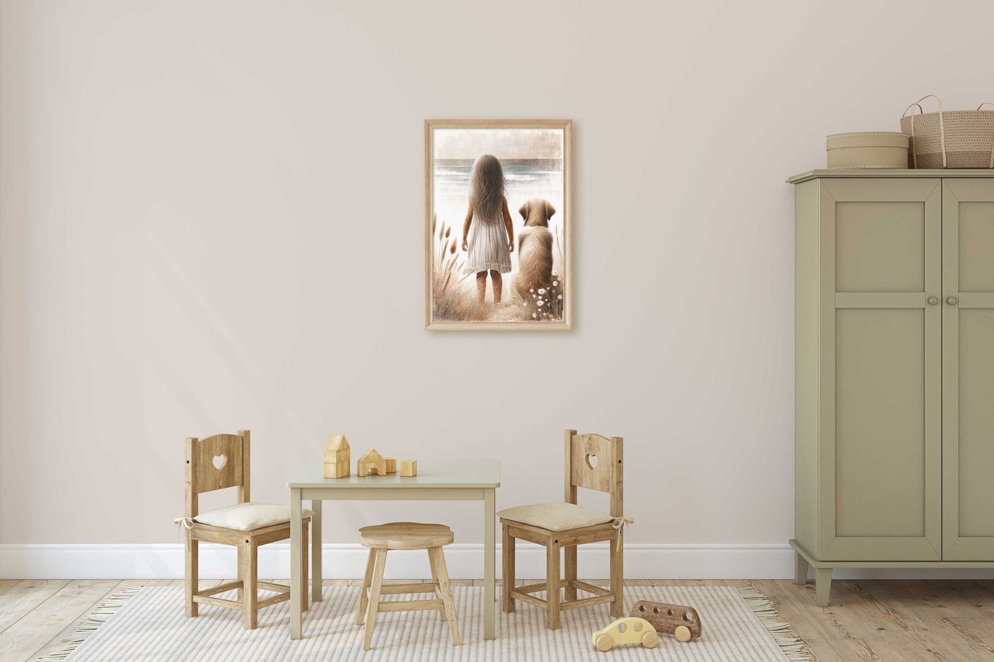 Golden Retriever Wall Art, Girl & Dog Decor, Nursery Painting - WildfieldPrints