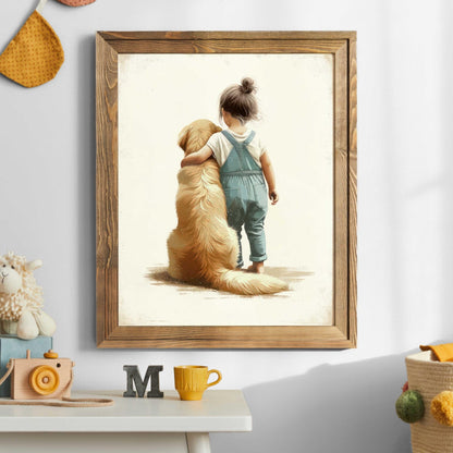 Golden Retriever Wall Art, Girl's Nursery Decor, Whimsical Golden Retriever - WildfieldPrints