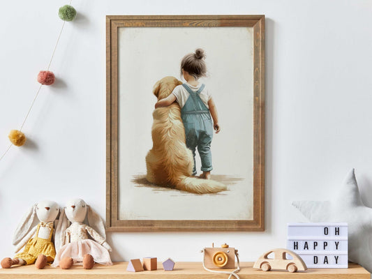 Golden Retriever Wall Art, Girl's Nursery Decor, Whimsical Golden Retriever - WildfieldPrints