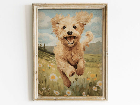 Goldendoodle Art Print, Vintage Dog Decor, Happy Dog Wall Art - WildfieldPrints
