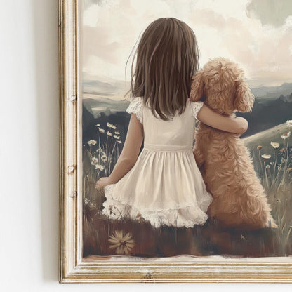 Goldendoodle Girl Nursery Art, Girl & Goldendoodle, Cockapoo Print, Dog Art Girl Room, Toddler Decor Girl, Printable Labradoodle Wall Art - My Store