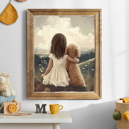 Goldendoodle Girl Nursery Art, Girl & Goldendoodle, Cockapoo Print, Dog Art Girl Room, Toddler Decor Girl, Printable Labradoodle Wall Art - My Store