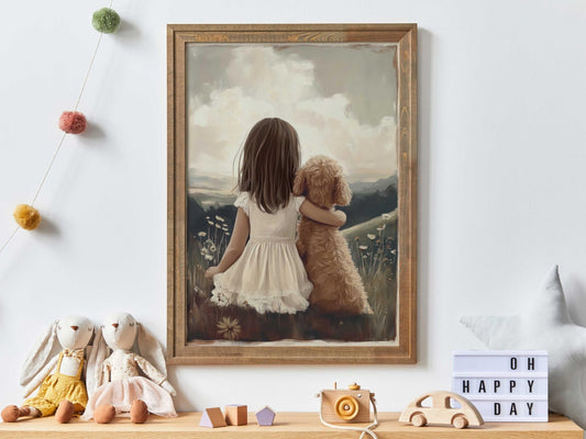 Goldendoodle Girl Nursery Art, Girl & Goldendoodle, Cockapoo Print, Dog Art Girl Room, Toddler Decor Girl, Printable Labradoodle Wall Art - My Store